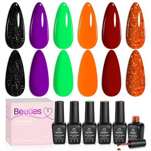 Miniatura 14 de Beetles - Juego de esmaltes de uñas de gel para boda, 6 colores, color nude, rosa, malva, blanco, con brillantina, para remojar con luz UV LED, arte