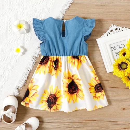 Miniatura 5 de PATPAT Vestidos de verano sin mangas para niña pequeña, ropa de verano para bebé, mezclilla con lazo, falda floral, vestido de verano de 3 a 24 meses