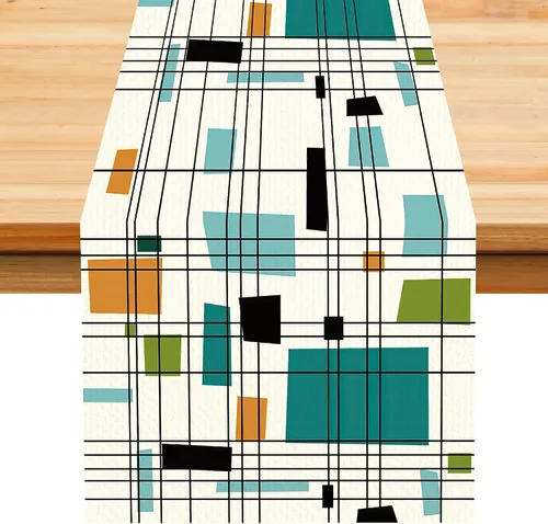 Miniatura 48 de Camino de mesa con estampado de piel de vaca, lino y algodón, rústico, estilo occidental, color negro, marrón, piel de vaca, para decoración