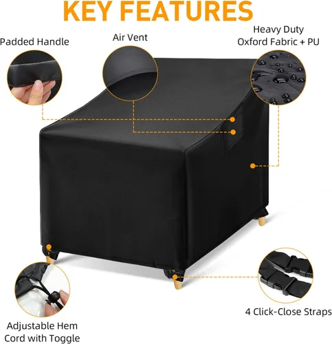 Miniatura 3 de WLEAFJ Fundas Impermeables para Sillas de Exterior, Fundas Negras para Muebles de Patio y Césped, Funda de Asiento Profundo para Sillón de Patio