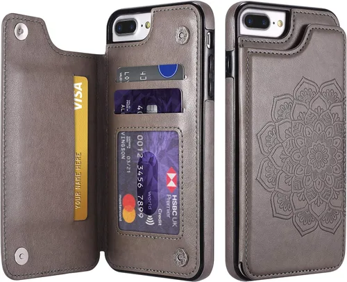 UEEBAI Funda para iPhone SE 2022/7/8/SE 2020, funda de piel sintética con cierre magnético, ranuras para tarjetas, función de soporte, patrón de