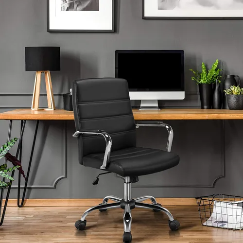 Miniatura 4 de Yaheetech Silla de oficina Exectuive de 2 piezas, altura ajustable, giratoria, de piel sintética, silla de escritorio para el hogar con brazos