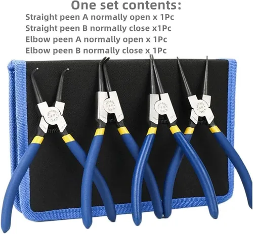 Miniatura 2 de Juego de 4 alicates Circlip de 7 pulgadas, 9 pulgadas, 13 pulgadas, incluye alicates externos e internos Alicate para Anis con punta doblada y recta