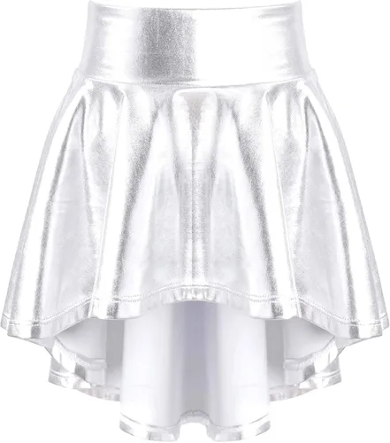 Miniatura 4 de FEESHOW Camiseta sin mangas metálica con lentejuelas para niñas y niños, con falda plisada, vestido de ballet para baile de jazz, hip hop, disfraces
