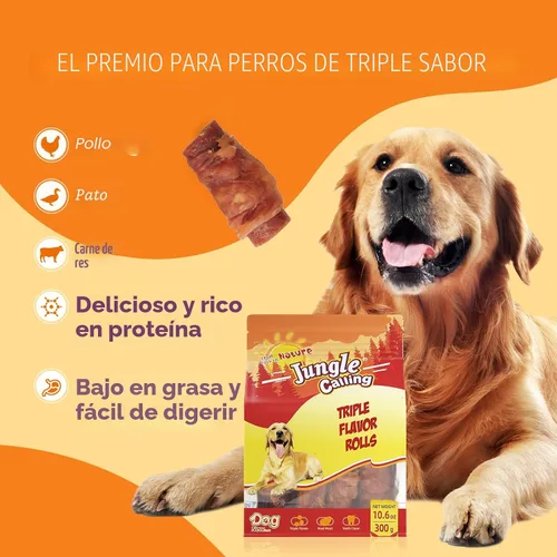 Miniatura 8 de Jungle Calling Rollos para Perros de Triple Sabor, Hechos con Carne Real de Pollo, Pato y Res, Snacks para Perros Sin Cuero Crudo, Saludables