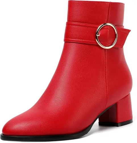 Miniatura 11 de NUMALEO Botas de tobillo de mujer con cremallera mate, puntera redonda, para fiesta, con tacón bajo grueso sólido, 5 cm
