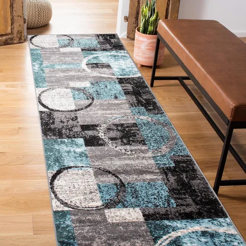 Miniatura 27 de Rugshop - Alfombra contemporánea con diseño abstracto de círculos, alfombra con respaldo de yute para entrada, cocina o habitación pequeña, marrón