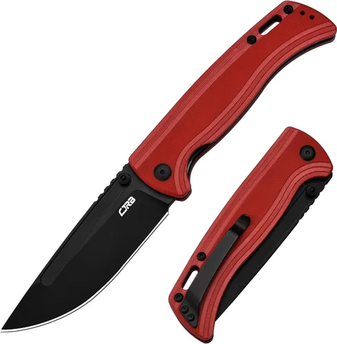 Miniatura 5 de CJRB CUTLERY Cuchillo de bolsillo Recurso (J1932) para pulgar, cuchillo plegable para hombre, hoja de acero PVD AR-RPM9 negro y mango rojo G10