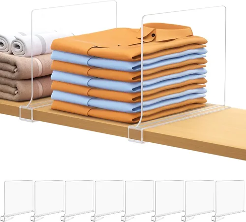 Miniatura 10 de 6 unidades de divisores de estante para organizar el armario, divisor de estante de acrílico transparente para estanterías de madera, adecuado