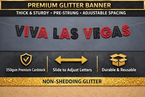 Miniatura 3 de Viva Las Vegas - Cartel con purpurina roja y negra preencordada, decoraciones de despedida de soltera para ella, suministros de fiesta, recuerdos