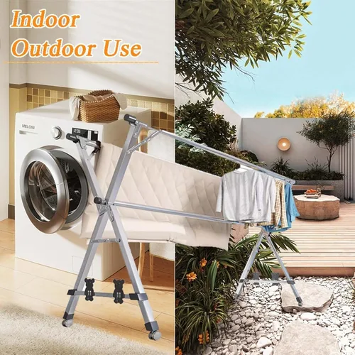 Miniatura 5 de Foldable Stainless Steel Clothes Drying Rack with Wheels, Adjustable Heavy Duty Laundry Rack for Indoor Outdoor Use(240cm/94in)