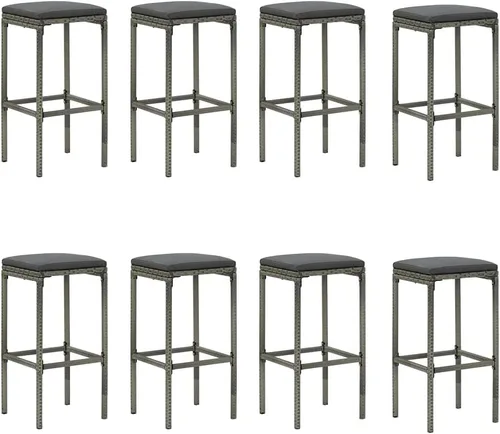 Miniatura 7 de Ensemble de Bar de Jardin 9 Pièces en Bois d'Acacia Massif Gris, Table Rectangulaire et 8 Tabourets avec Coussin Amovible Pour Terrasse, Jardin, Grey