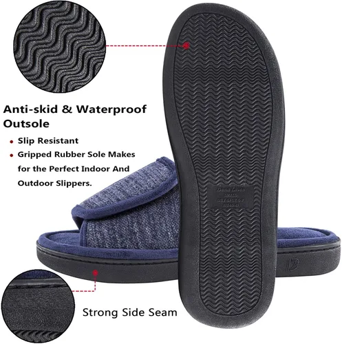 Miniatura 5 de DL Pantuflas ajustables de espuma viscoelástica para hombre, con punta abierta, cómodas para interiores y exteriores, acogedoras y transpirables