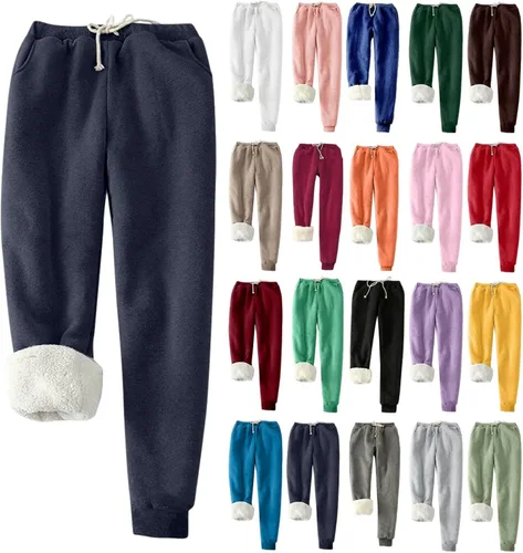 Pantalones deportivos cálidos con forro de sherpa para mujer, de cintura alta, con forro polar, pantalones largos gruesos para exteriores