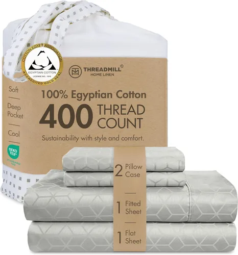 Miniatura 14 de Threadmill - Juego de sábanas de algodón egipcio para cama tamaño King Juego de sábanas de cama King 100% de algodón egipcio certificado Sábanas