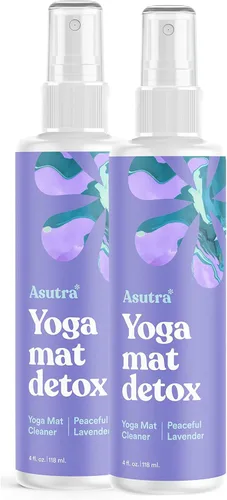 ASUTRA Paquete de spray limpiador para esterillas de yoga (lavanda pacífica), 4 onzas líquidas (paquete de 2), sin residuos resbaladizos, aceites