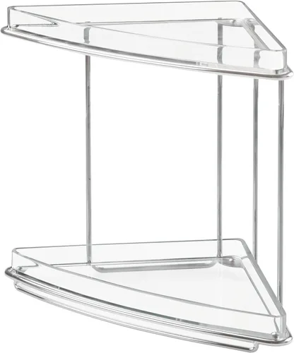 Miniatura 7 de mDesign Organizador de estante de esquina independiente de acero y plástico con almacenamiento de 2 niveles para baño, tocador, gabinete, mostrador