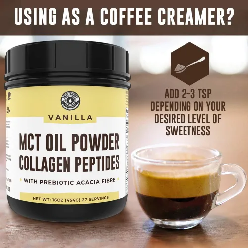 Miniatura 6 de MCT - Aceite en polvo con fibra de acacia y péptidos de colágeno, proteína de colágeno prebiótica, 0.35 onzas de MCT de cocos, crema de café keto