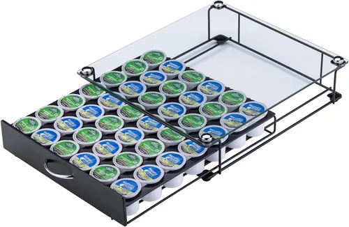 Miniatura 7 de K Cup Pod Holde - Cajón superior de vidrio, soporte para cápsulas de café, compatible con almacenamiento de cápsulas, 42 K Cup (blanco)