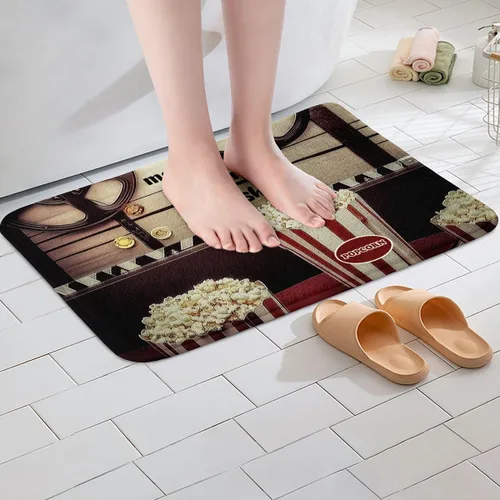 Miniatura 4 de Homewish Theater Cinema Poster Bathroom Rugs,Retro Movie Non Slip Bath Mat Popcorn Bathroom Indoor Floor Mats,Movie Night Shaggy Absorbent Bathtub