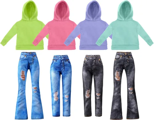 Miniatura 7 de Bencailor 8 piezas de ropa de muñeca de invierno para niña, accesorios de algodón, suéteres de Navidad, pantalones de mezclilla, ropa regular blanco