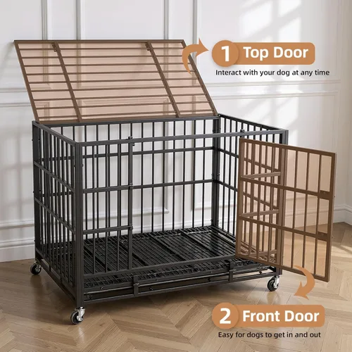 Miniatura 5 de VOWNER Jaula para perros indestructible de 38 pulgadas, resistente a prueba de escapes, con 4 ruedas bloqueables, jaula para perros de alta ansiedad