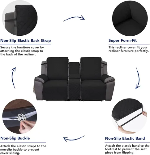 Miniatura 4 de PureFit Funda de Sofá de Dos Plazas Reclinable Reversible Resistente al Agua - Protector de Muebles Antideslizante para Reclinable de 2 Asientos