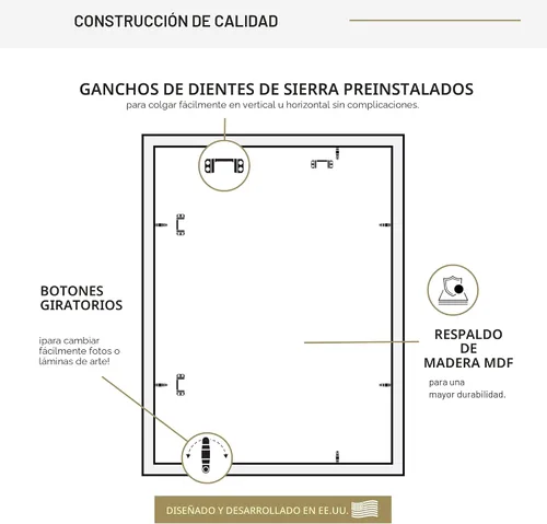 Miniatura 7 de MCS Studio Gallery Marco para póster de 18 x 24 pulgadas, imitación de veta de madera de color nogal, colgar en horizontal o vertical, grande