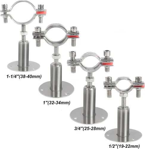 Miniatura 7 de 4 soportes de tubo de montaje en pared de acero inoxidable 304, adecuados para tubos OD de 1-1/4 pulgadas (1.496-1.575 in), altura ajustable