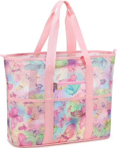 Miniatura 11 de CAMTOP Bolsas de playa para mujer, bolsa de playa de malla con cremallera, bolsas de conchas para niños, grandes para piscina, natación, vacaciones