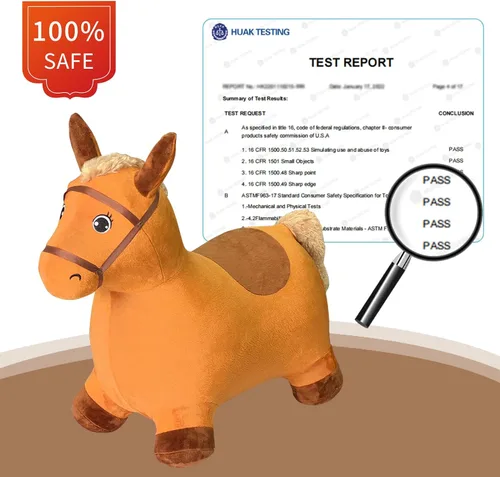 Miniatura 5 de HotMax Caballo saltador marrón, caballo inflable extraíble de felpa para niños pequeños, paseo al aire libre en animales de granja hinchables