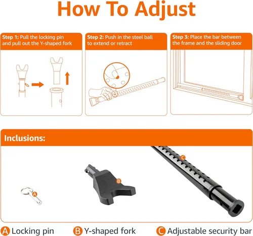 Miniatura 2 de Amazon Basics Barra de seguridad para puerta, ajustable de 25 a 45 pulgadas, tapón de puerta de seguridad, para el hogar, apartamento, hotel