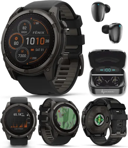 Miniatura 20 de Garmin Fenix 8 – 2 pulgadas, reloj inteligente multideporte GPS AMOLED, zafiro, titanio con banda de silicona naranja brillante/grafito, linterna