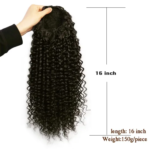 Miniatura 2 de Cola de caballo con cordón para mujeres negras, rizado de 16 pulgadas, extensiones de cola de caballo negro natural (1b)