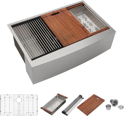 Mocoloo Fregadero de granja de 30 pulgadas - Fregadero de cocina de acero inoxidable de 30 x 56 cm bajo montaje con estación de trabajo, repisa,