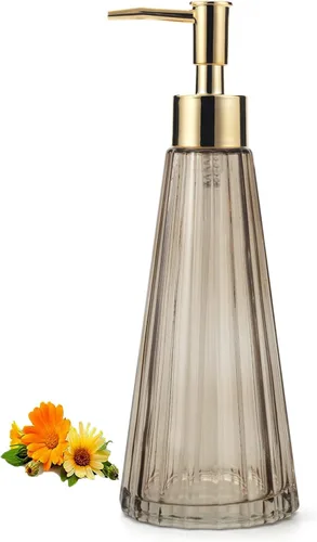 IVAILEX Dispensador de jabón de manos de 10 oz/10.1 fl oz para baño, dispensador de jabón de cocina, dispensador de jabón de vidrio con bomba dorada