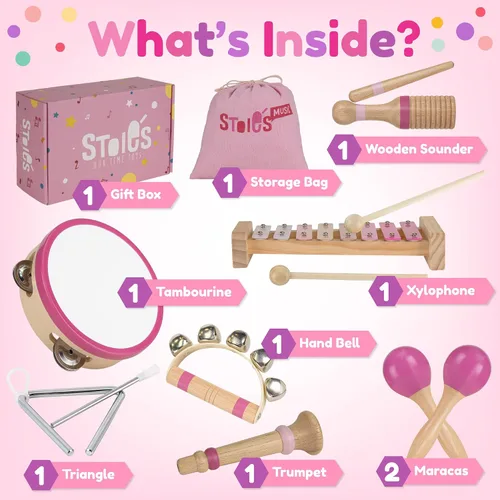 Miniatura 2 de Stoie's Instrumentos musicales de madera rosa para niños pequeños a partir de 3 años, juego de juguetes musicales Montessori con xilófono