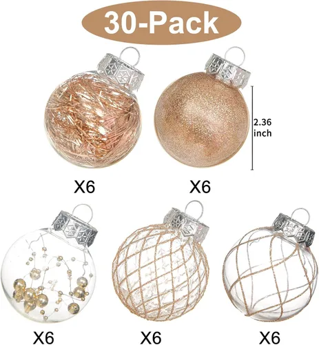 Miniatura 3 de Adornos de bola de Navidad de plástico transparente, 30 bolas de champán de 2.36 pulgadas para decoración de árboles, inastillables para regalos
