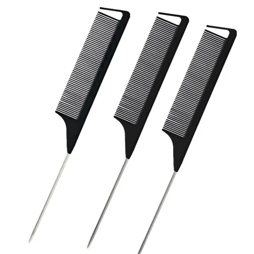 Miniatura 4 de Peines de cola de rata, 3 piezas para mujer, juego de peines profesionales para seccionar el cabello Rosado