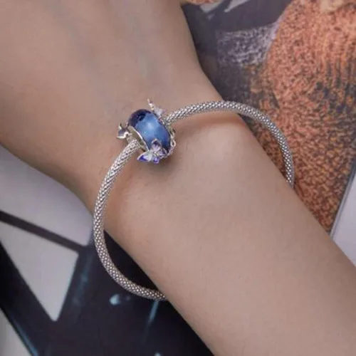 Miniatura 2 de Abalorios de cristal de Murano genuino para pulseras de plata de ley 925 original núcleo azul burbujas rosas abalorios para pulseras Pandora