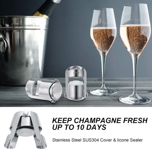 OWO Tapones para botellas de champán de acero inoxidable, corcho de champán reutilizable y tapón ahorrador, Prosecco a prueba de fugas y tapón de