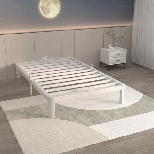 ITIMIDI Marco de cama blanco de 10 pulgadas, tamaño individual con juntas de metal, marco de cama de plataforma blanca metálica, no necesita somier,