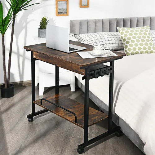 Miniatura 2 de Escritorio para computadora, mesa de estudio, escritorio de PC marrón rústico, carrito extraíble para laptop, estación de trabajo con bandeja