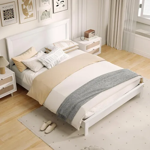 Miniatura 17 de KOMFOTT Armazón de Cama de Plataforma de Madera Tamaño Twin con Cabecero, Cama de Plataforma de Madera de Mediados del Siglo con Soporte de Listones