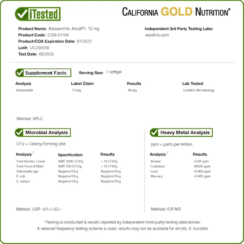 Miniatura 4 de California Gold Nutrition Astaxantina, carotenoide antioxidante, AstaLif islandés puro islandés biológicamente activo 99% isómero, 12 mg, 120