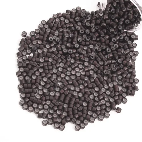 Miniatura 66 de Vlasy 100 Piezas Cuentas de Nano Anillo con Forro de Silicona para Extensiones de Cabello Humano con Nano Anillo 5 Colores Opcionales (Negro)