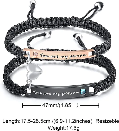 Miniatura 2 de XUANPAI Pulseras para parejas, personalizadas, hechas a mano, con cuerda trenzada, placa de identificación para mujeres y hombres, Metal, no conocido