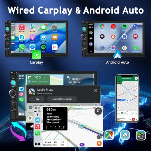 Miniatura 2 de NHOPEEW Estéreo de auto doble DIN de 7 pulgadas con cámara de respaldo, radio de pantalla táctil de 2 DIN con enlace de espejo con cable, Bluetooth