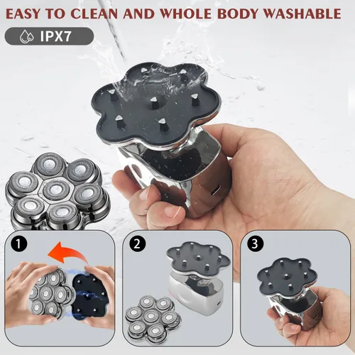 Miniatura 7 de Afeitadoras de cabeza para hombres calvos, afeitadora magnética desmontable mejorada, IPX7, impermeable, para hombres y mujeres, pantalla LED 7D