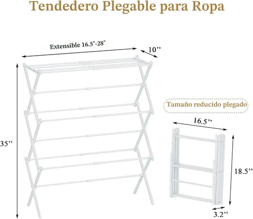 Miniatura 6 de STARLATTA Tendedero plegable para ropa, 3 niveles, portátil, para interiores y exteriores, antioxidante, compacto, plegable, tamaño compacto, carga